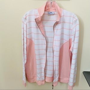Sweater Jacket Zip Up Princess Cruises Size XL Pink White Stripe Cotton